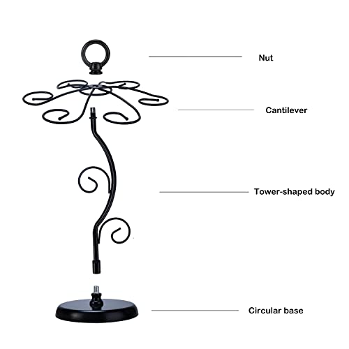 FOMANSH Countertop Wine Glass Holder - Freestanding Tabletop Stemware Storage Rack Metal Glasses Display Rack Black with 6 Hooks … - color: Black-Tree