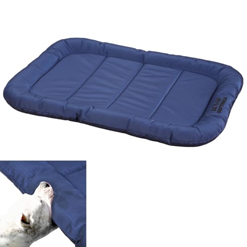 Durable Outdoor Dog Bed with Pillow Around Curling Sleep Fully Waterproof Indoor Cat Bed Crate Mat Stable Kennel Pad, for Pets (Blue, Small(23x18in)) - color: Blue, size: Small(23x18in)