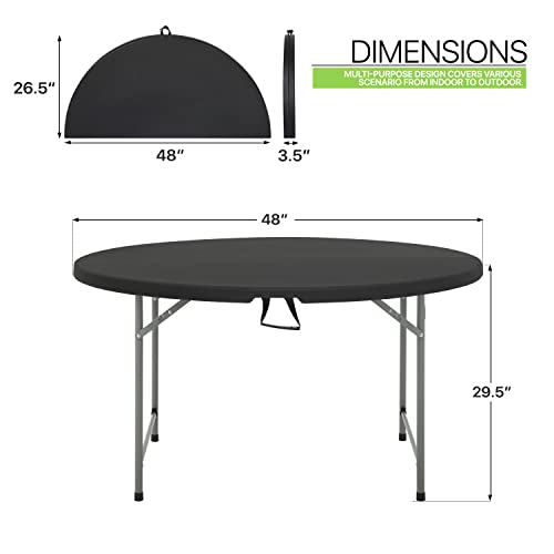 Magshion 48" Round Folding Table, 4 Feet Bi-Folding Plastic Commercial Dining Card Table w/Carrying Handle for Outdoor Wedding Party Event Picnic, Black - color: Black, size: 4Ft