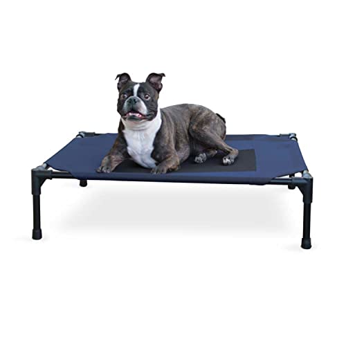 K&H Pet Products Outdoor Elevated Dog Cot, Breathable Cooling Elevated Cot Hammock Pet Bed for Medium Dogs, Washable Mesh Cover, Raised Metal Frame, Collapsible, Portable - Medium 32 X 25in Blue - color: Blue/Black Mesh, size: Medium 32"L x 25"W