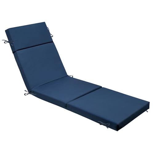 Outdoor Chaise Lounge Cushion 72" x 21" x 3", 4-Section Folding Patio Lounge Chair Cushion with Ties, Waterproof & Fade Resistant Replacement Cushion for Pool, Patio, Deck (Blue, 1 Pcs) - color: Blue, size: 1 Pcs