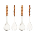 Serving Spoon and Fork Set, 304 Stainless Steel Serving Utensils with Natural Bamboo Handle, 10" Long Handle Serving Set for Kitchen Party Buffet, 4 Pieces / 2 of Each - color: 4-Piece Serving Utensils