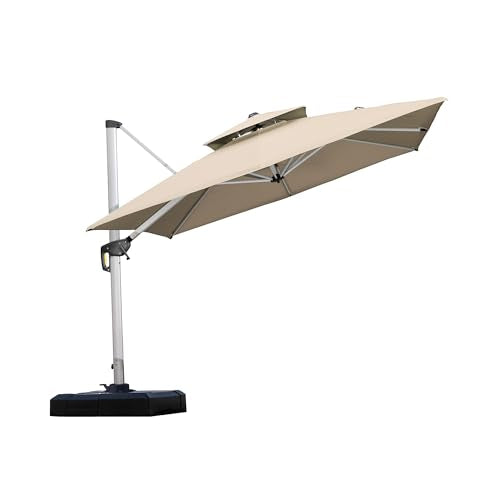 PURPLE LEAF 9ft Patio Umbrella Outdoor Square Umbrella Large Cantilever Umbrella Windproof Offset Heavy Duty Sun for Garden Deck Pool Patio, Beige - color: Beige, size: 9' X 9'
