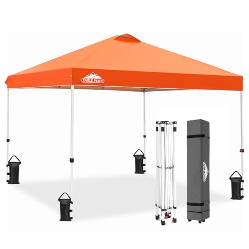 EAGLE PEAK Pop Up Canopy Tent with Wheeled Carry Bag, 8 Stakes, 4 Ropes, 4 Weight Bags, Easy Set Up Tent Canopy, 10x10 ft, 100sqft of Shade, Orange - color: Orange, size: 10x10