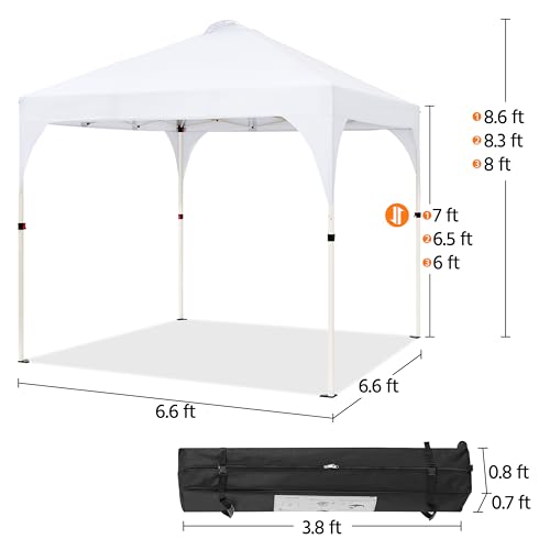 Yaheetech 6.6x6.6 Pop Up Canopy Tent with Vent, Easy Set Up Tent, Instant Sun Shelter Canopy with Wheeled Bag, 4 Sandbags, 8 Stakes & 4 Ropes, for Parties, Beach, Outdoor, White - color: White, size: 6.6×6.6