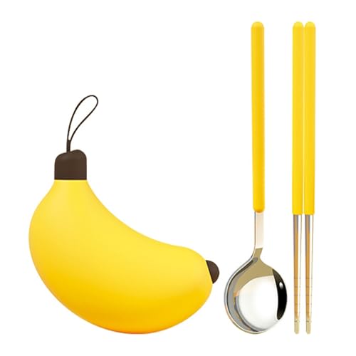 Creative Travel Cutlery Set with Banana Case - Reusable Stainless Steel Spoon, Chopsticks, and Portable Utensils for Office, School, Camping, and Outdoor Activities