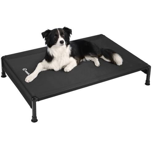 Veehoo Cooling Outdoor Dog Bed, Heavy Duty Elevated Pet Bed with Washable & Breathable Teslin Mesh, Non-Slip Silicon Feet, Dog Cot Bed with Support Hem, 41" x 27", Black, CWC2433 - color: Black - Hem, size: 41.0"L x 27.0"W x 8.0"Th
