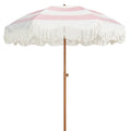 AMMSUN Boho Fringe Umbrella Outdoor Patio, 6.5ft UPF50+ Picnic Umbrella with Tassels with Steel Pole and Push Button Tilt, Pink Stripes - color: Pink Stripes