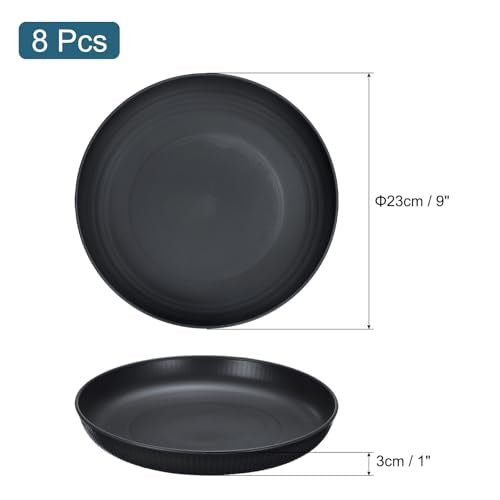 uxcell 8Pcs Plastic Plates Set, 9 Inch Unbreakable Dinner Plates Set Plastic Plates Reusable Dishwasher & Microwave Safe for Restaurants Kitchen Food Outdoor Camping, Black - color: Black, size: 9"