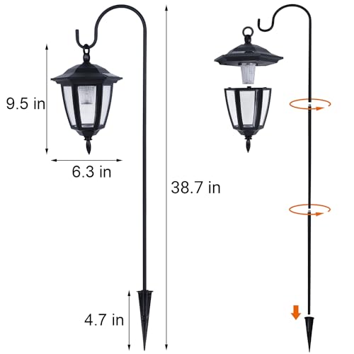 Dynaming 4 Pack Solar Hanging Lights Outdoor, Solar Powered Garden Decorative Lanterns with 4 x 38 Inch Shepherd Hooks, Waterproof Landscape Lighting for Lawn Patio Yard Pathway Driveway, Warm White - size: 4 Pack