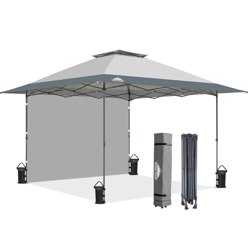 EAGLE PEAK 13x13 Pop up Canopy Tent w/One Wall, Instant Canopy Easy Set up Folding Shelter w/One Privacy Curtain, 169 Square Feet Sun Shade, Light Gray - color: Light Gray