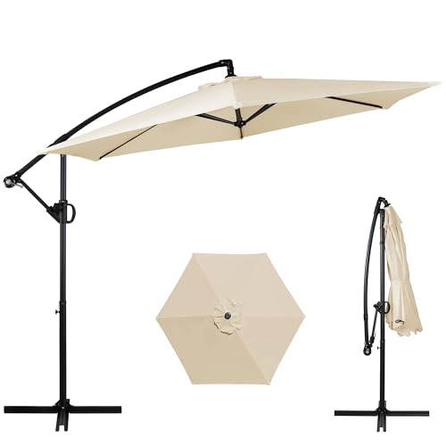 Shintenchi Patio Offset Umbrella with Easy Tilt Adjustment,Crank and Cross Base, Outdoor Cantilever Hanging Umbrella, Sunshade Canopy, Cream White - color: Beige, size: 16FT