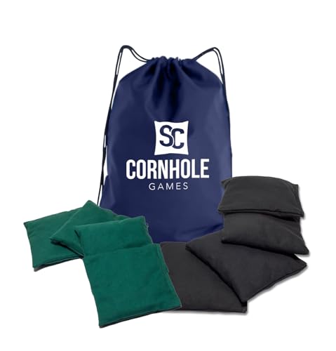 Weather Resistant Cornhole Bags (Set of 8) with Heavy Duty Tote - Professional Regulation 16oz Size & Weight - color: Black/Hunter Green