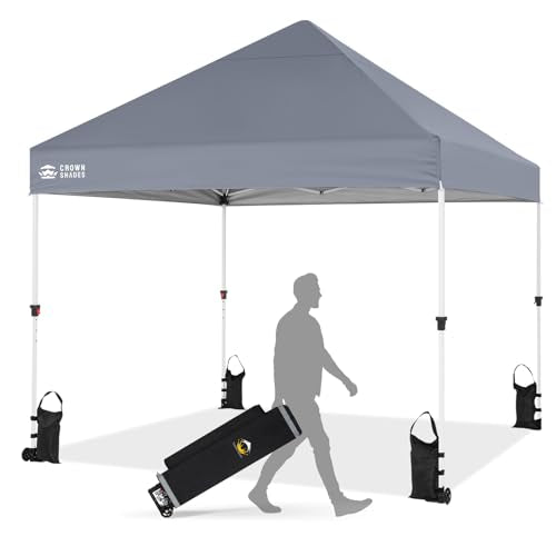CROWN SHADES Pop Up Canopy Tent, 8x8 Commercial Canopy Tent with 4" Wheels, 4 Upgraded Weights, Patented Centerlock, 400D Strength Oxford Fabric, Sto'N Go Bag, Gray - color: Gray, size: 8x8