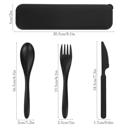 2 Sets Reusable Utensil Set with Case, Portable Camping Fork Knife Spoon Set, Wheat Straw Travel Utensils for Lunch Box, for School Work Lunch or Daily Use (Black, Grey) - color: Black, Grey