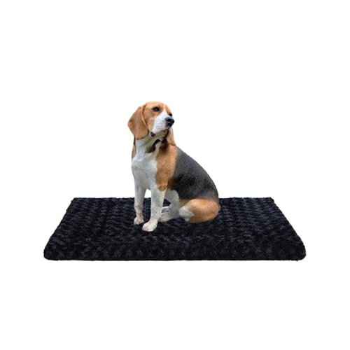 Washable Dog Bed Mat Ultra Soft Dog Crate Pad Comfy Fluffy Pet Kennel Beds Sleeping Mattress for Large Jumbo Medium Small Dogs, 36 x 23 Inch, Black - color: Black, size: 36.00" x 23.00" x 1.50"