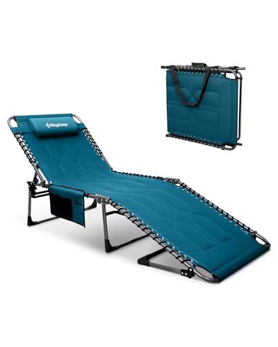 KingCamp Oversized Tanning Chair, Extra-Wide Padded Folding Chase Lounge Chairs Portable Adjustable 5-Position 440lbs Heavy Duty Lounger with Double-Layer Oxford for Outdoor Beach Patio Sun Pool Blue - color: Pro-blue-1 Pack