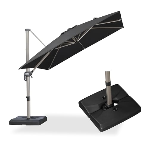 PURPLE LEAF Patio Umbrella with Base Included, 9ft Outdoor Aluminum Cantilever Umbrella with 360° Rotation, Aluminum Large Offset Umbrella for Outdoor Garden Pool, Black - color: Black, size: 9' x 9'
