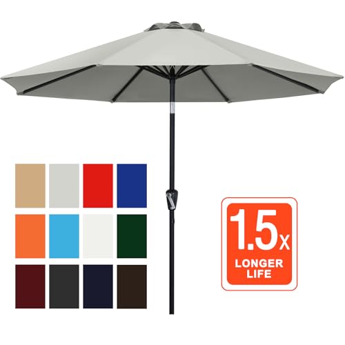 ABCCANOPY 10FT Patio Umbrella, Outdoor Waterproof Table Umbrella with Push Button Tilt and Crank, 8 Ribs UV Protection Pool Umbrella for Garden, Lawn, Deck & Backyard (Gray) - color: Gray, size: 10FT