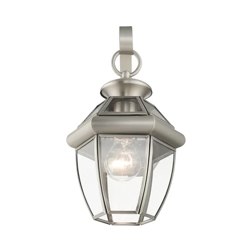 Livex Lighting 2051-91 Monterey 1 Light Outdoor Brushed Nickel Finish Solid Brass Wall Lantern with Clear Beveled Glass - color: Brushed Nickel