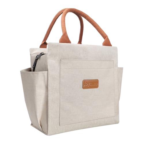 Joymee Lunch Bag Women Insulated Lunch Box Reusable Leakproof Large Spacious Cooler Tote for Women Men Adult with Bottle Holder and Side Pockets for Work Office Travel Picnic - Beige - color: 04 Beige