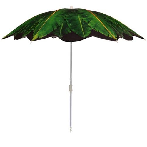 Beach Umbrella with Sand Anchor & Carry Bag, 6.5 Foot Patio Outdoor Umbrella with Wind Vent Canopy and Push Button Tilt, Ideal for Travel Garden Lawn, UPF 50+ (Banana Leaf)