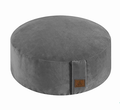 Round Velvet Meditation Pillow D=13"/16" H=5.5" Yoga Bolster Floor Pouf Zafu Buckwheat Meditation Cushion for Sitting on Floor,Removable Organic Cotton Cover Kneeling Pillow - color: Dark Grey, size: 13"×13"