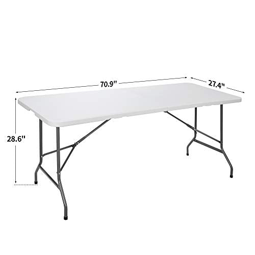 JupiterForce 6ft Plastic Folding Table Indoor Outdoor Portable Heavy Duty Foldable Camping Table, Fold-in-Half Utility Table Dining Picnic Table for Party Wedding Event, White - color: White, size: 6FT