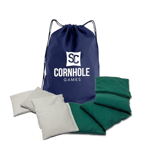 Weather Resistant Cornhole Bags (Set of 8) with Heavy Duty Tote - Professional Regulation 16oz Size & Weight - color: Grey/Hunter Green