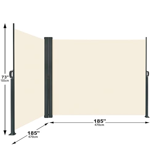 370" x 73" Retractable Side Awning,Waterproof & UV-Resistant,Folding Privacy Screen Room Divider Roll Up Balcony（Beige） - color: Beige, size: 370" x 73"