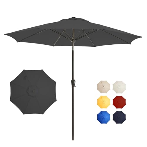 9FT Large Outdoor Patio Umbrella Pool Market Umbrella-UV Resistant, Easy Push Button Tilt and Crank, 8 Sturdy Ribs Heavy-Duty Table Umbrella for Deck, Backyard, Garden (Black) - color: Black, size: 9 FT