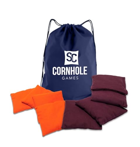 Weather Resistant Cornhole Bags (Set of 8) with Heavy Duty Tote - Professional Regulation 16oz Size & Weight - color: Maroon/Orange
