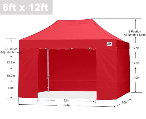 ABCCANOPY Easy Pop Up Canopy Tent with Sidewalls 8X12 Commercial -Series, Red - color: red, size: 8X12