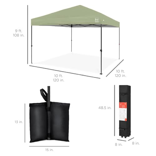 Best Choice Products 10x10ft Pop Up Canopy Tent, Outdoor Shade, 1 Person 1 Minute Set Up, Carry Case, 4 Weight Bags - Sage Green - color: Sage Green, size: 10x10ft