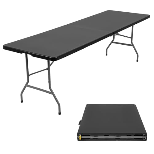 BestOffice 8 FT Picnic Table Folding Table Camping Plastic Table Fold Up Table Lock for Party Event, Black - color: Black, size: 8 FT 29"x94"