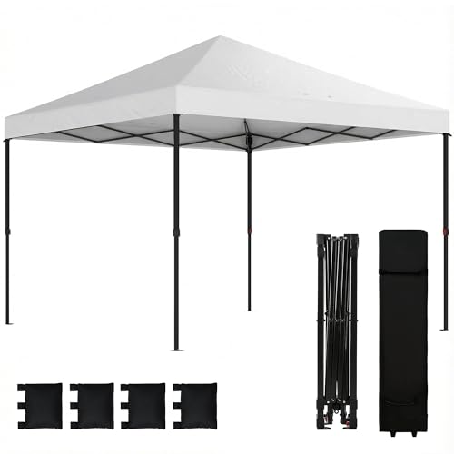 Outsunny 10 x 10 ft Pop Up Canopy Tent with One Push Setup, Easy Setup Outdoor Portable Instant Canopy Shelter with Wheeled Carry Bag, Sandbags, Adjustable Height for Parties, Events, White - color: White