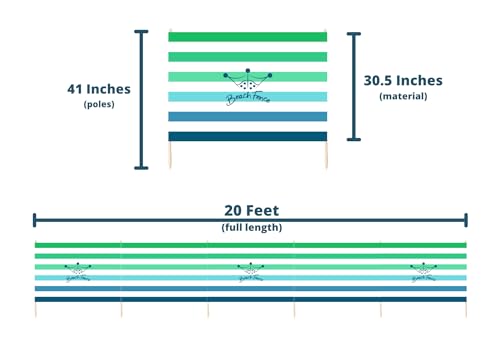 Premium 20 ft Beach Windscreen, Privacy Screen, Wind Blocker - Emerald Blue, Free Rubber Mallet and Carry Bag Included - color: Emerald Blue