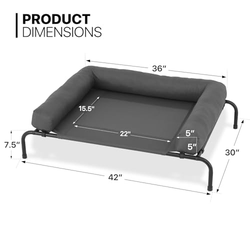 MoNiBloom Outdoor Elevated Dog Bed w/Removable Bolster, Portable Raised Outdoor Dog Bed with Stable Anti-Slip Feet & Breathable Mesh, 42 Inches Length, Dark Gray - color: Dark Gray, size: 42"L