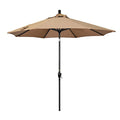California Umbrella 9' Round Aluminum Market Umbrella, Crank Lift, Push Button Tilt, Black Pole, Terrace Sequoia Olefin - color: Terrace Sequoia