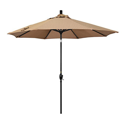 California Umbrella 9' Round Aluminum Market Umbrella, Crank Lift, Push Button Tilt, Black Pole, Terrace Sequoia Olefin - color: Terrace Sequoia