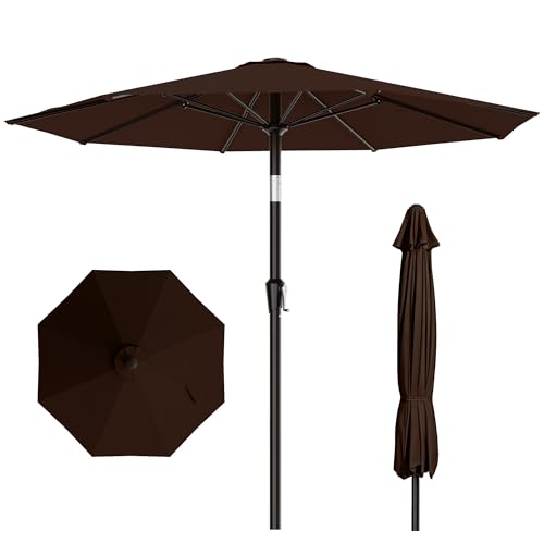 AreShark 10 FT Outdoor Patio Umbrella, Patio Table Umbrella with Push Button Tilt and Crank, Outdoor Patio Umbrellas with 8 Fiberglass Ribs, Patio Umbrellas for Market, Garden, Pool (Brown) - color: Brown