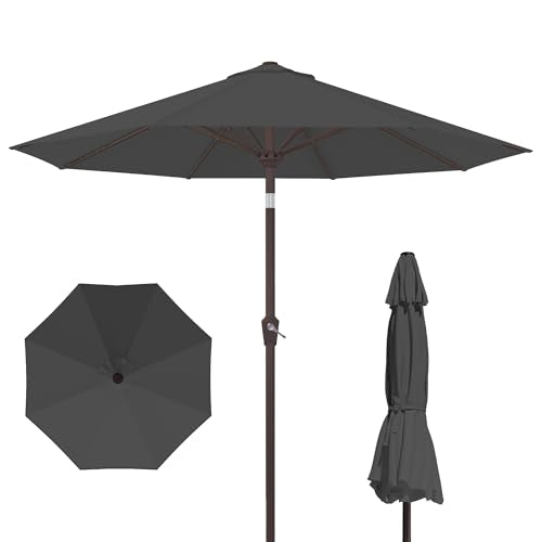 PatioKingdom 10FT Patio Umbrella with Push Button Tilt and Crank, Outdoor Market Umbrella with 8 Fiberglass Ribs, UV Protection Table Umbrella for Pool,Backyard,Garden,Deck - color: Gray, size: 10FT