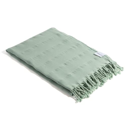 InfuseZen Stonewashed Turkish Bath & Beach Towel –100% Organic Turkish Cotton - Soft, Lightweight, Absorbent - Quick Dry, Sand Free - Pool, Shower, Travel - Peshtemal, Hammam Spa Towel - Light Green - color: Light Green
