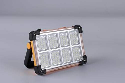 120W Solar Rechargeable Work Light, 144 LED 10000LM Portable Flood Light with Stand, IP66 Waterproof 4 Modes LED Job Site Lighting Flashlights for Mechanic Camping Fishing Car Repair - style: Yellow 1 Pack