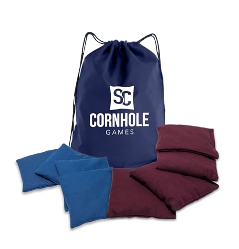 Weather Resistant Cornhole Bags (Set of 8) with Heavy Duty Tote - Professional Regulation 16oz Size & Weight - color: Maroon/Royal Blue