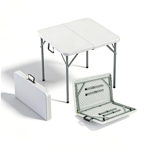34 In Square Folding Card Table,Heavy Duty Plastic Foldable Table with Built-in Carry Handle&Steel Legs,Portable Indoor Outdoor Utility Table for Dining,Party,GameNight, Camping,Picnic,White