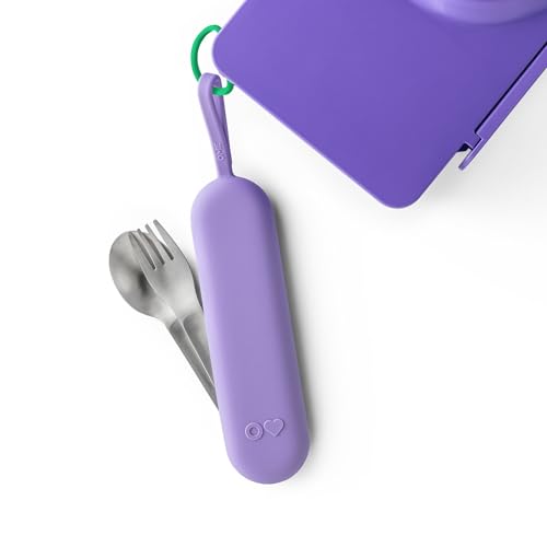 Omie OmieBox Travel Utensil Set | Fork and Spoon with Case for Easy Travel | Stainless Steel Fork and Spoon (Purple) - color: Purple, size: Age: 9+ Years