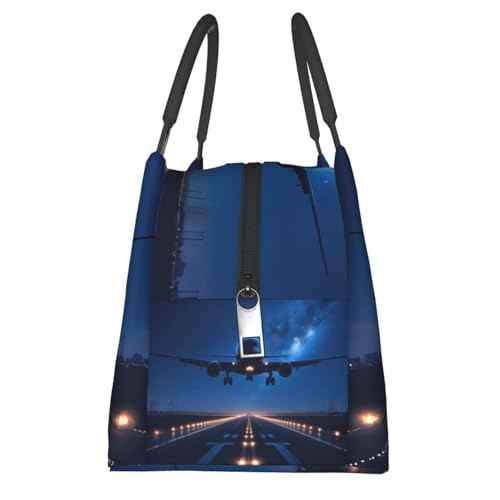 Airplane Reusable Lunch Box,Night Landing Starry Sky Aviation Lunchbox for Pilot Plane Lovers,Insulated Lunchbag,11in*6.3in*6.7in,Gifts Makeup Bag,Portable Handbag for Picnic Work Travel - color: Airplane