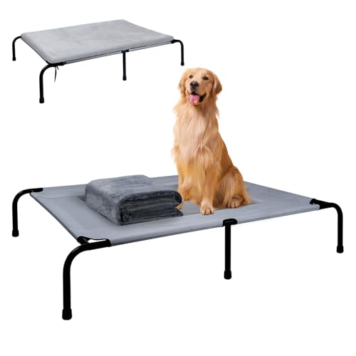 Outdoor Dog Elevated Bed for Large Dogs with Plush Mat, Durable Washable Raised Dog Beds, Indestructible Cooling Dogs Beds, Chew Proof Pet Cot Hammock for Large Breathable Outside (XL) - size: X-Large
