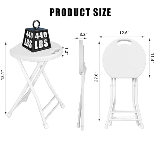 Folding Stool, 18 Inch Foldable Stool with Handle & Steel Frame, Pack of 12 Folding Bar Stools, 440lbs Sturdy Foldable Lightweight Metal Chair for Camping, Indoor and Outdoor, White - color: White, size: Pack of 12
